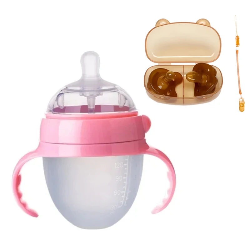 Silicone Nano Feeding Bottles Baby Bottle with Handle for Baby Weaning Anti-Choking Nipple Bottle for Baby 0-9 Month 150ML/250ML