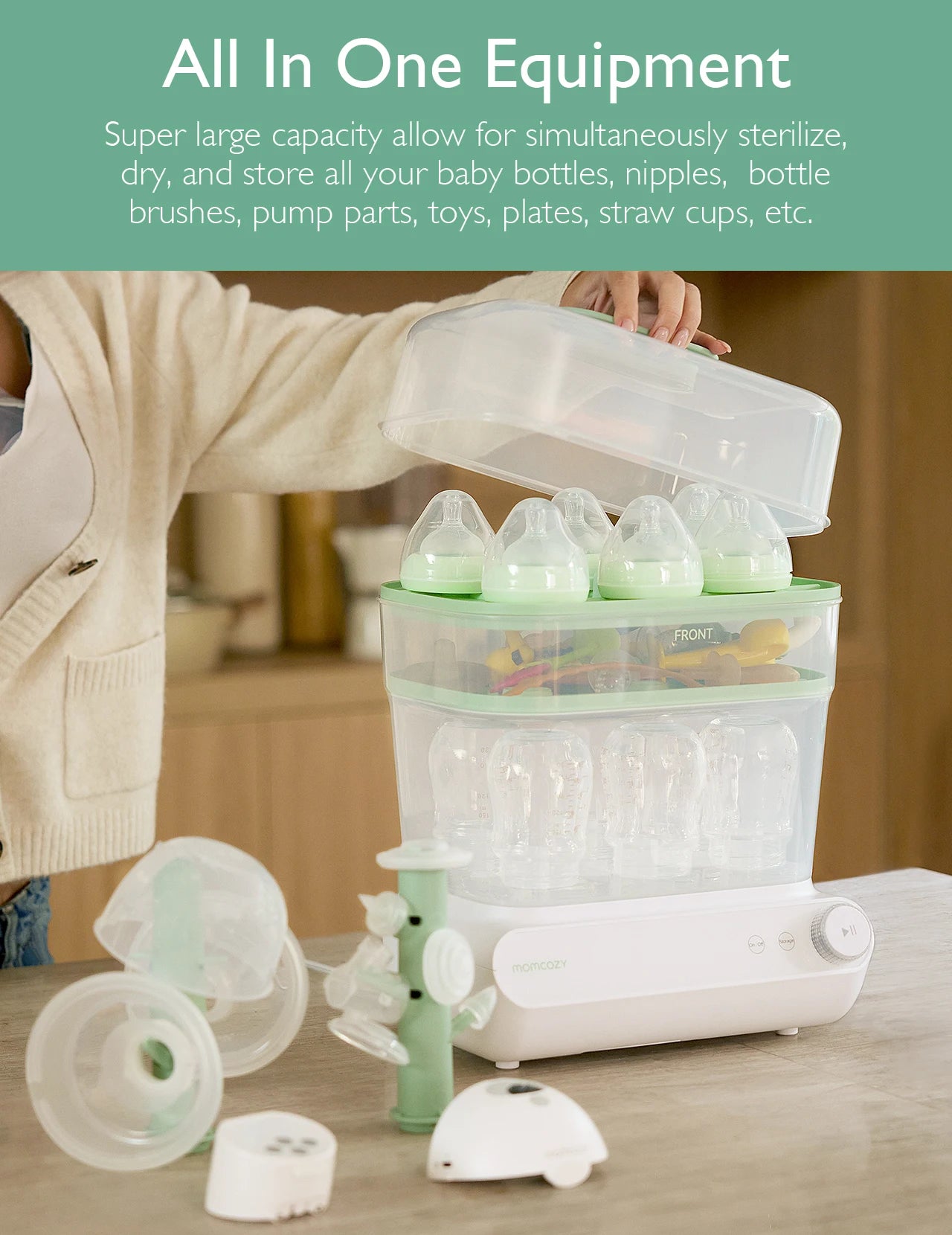 Momcozy 3 Layers Large Bottle Sterilizer and Dryer, Universal for All Bottles & Breast Pump Accessories, Touch Screen & Auto-Off