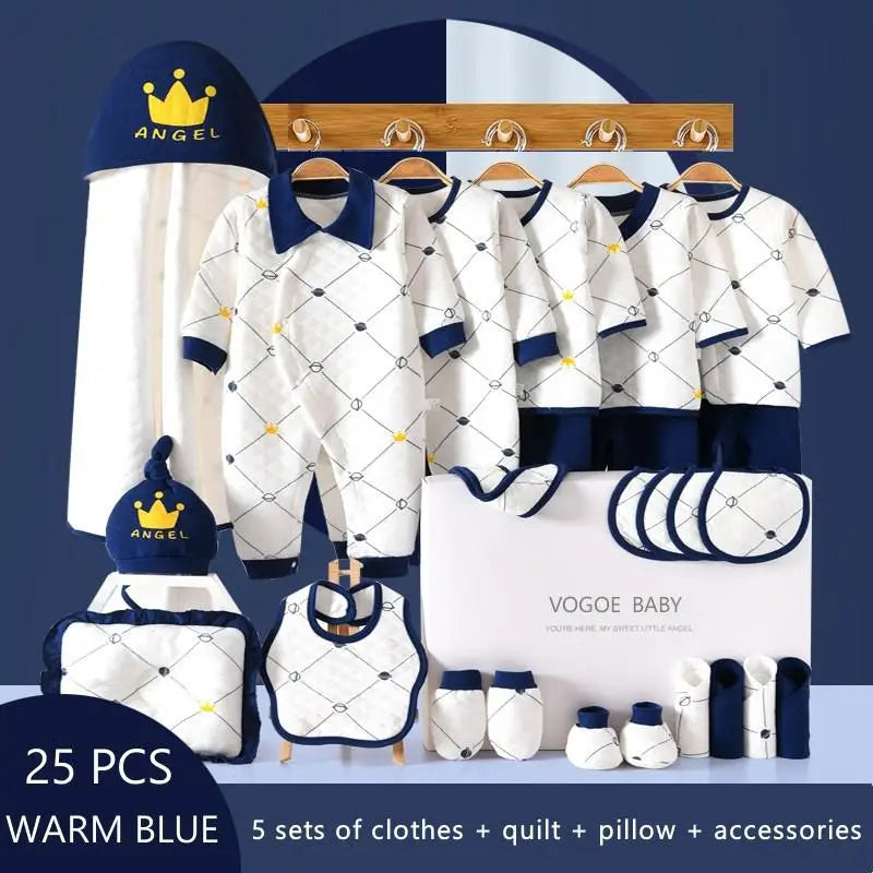 Ensemble nouveau-né 19/23/25 pièces – Vêtements unisexes en pur coton (0–12 mois)