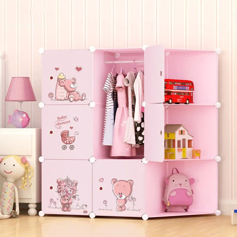 Low Profile Kids Storage Cabinet Cute Baby Clothes Organizer With Plastic Shelves For Nursery Toddler Room Furniture