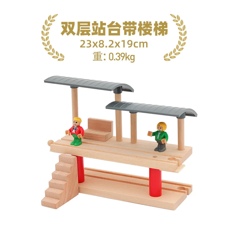 Wooden Train Track Racing Railway Street Sign Toys Bridge Tunnel Track Accessories Wood Tracks Creative Toys For Children Gift