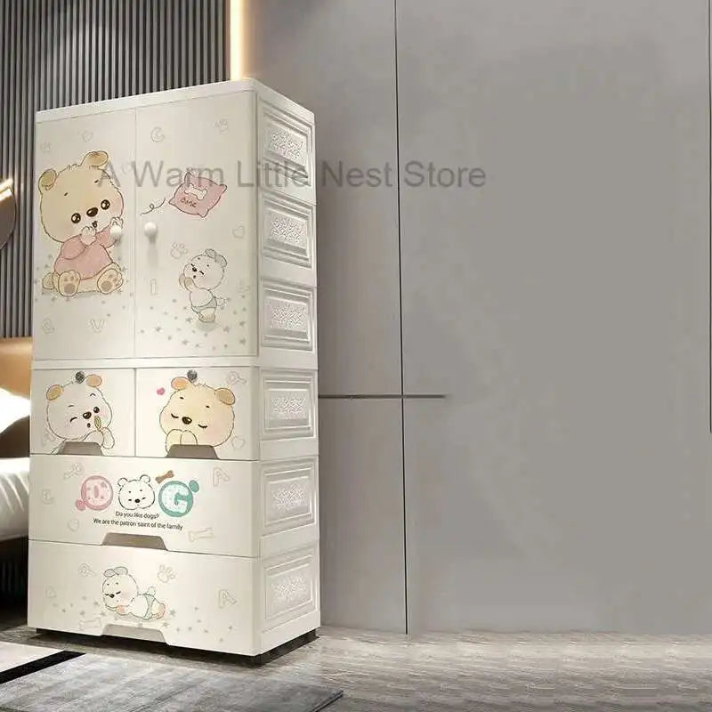 Plastic Baby Storage Cabinet Simple Cartoon Children's Wardrobe For Girls Bedroom Home Infant Storage Home Furniture