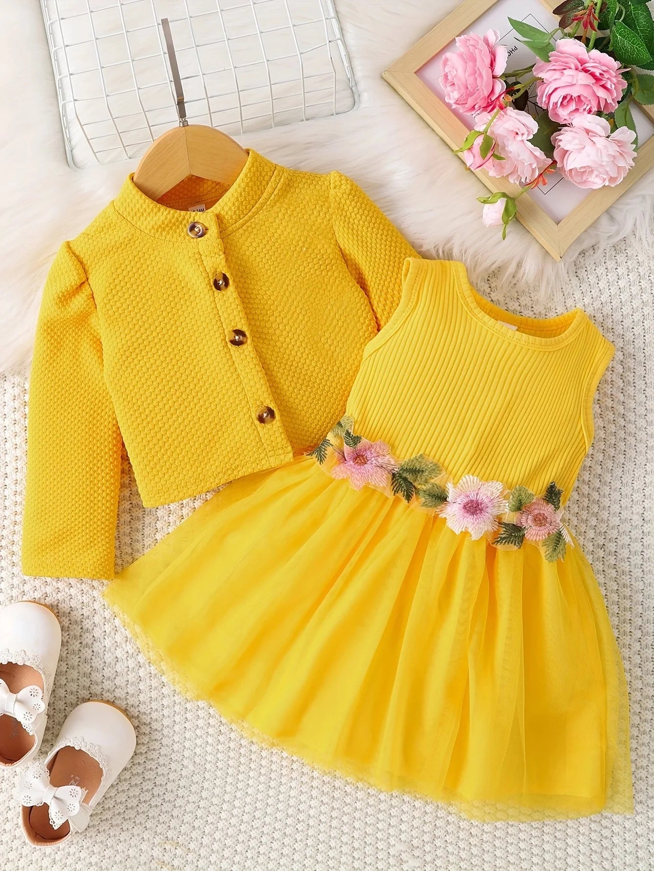 Baby Girl Dress Set 0–24M – Pink Petal Suspender Coat for Spring/Autumn