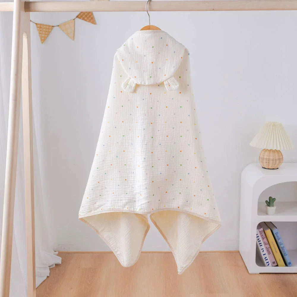 Soft Hooded Baby Bath Towel Cartoon Cloak  Super Absorbent Gauze Bathing Wrap for Newborn Infant Anti-Shedding & Skin-Friendly