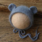 Fluffy Mink Thread Newborn Knit Hat with Ears Photo Prop