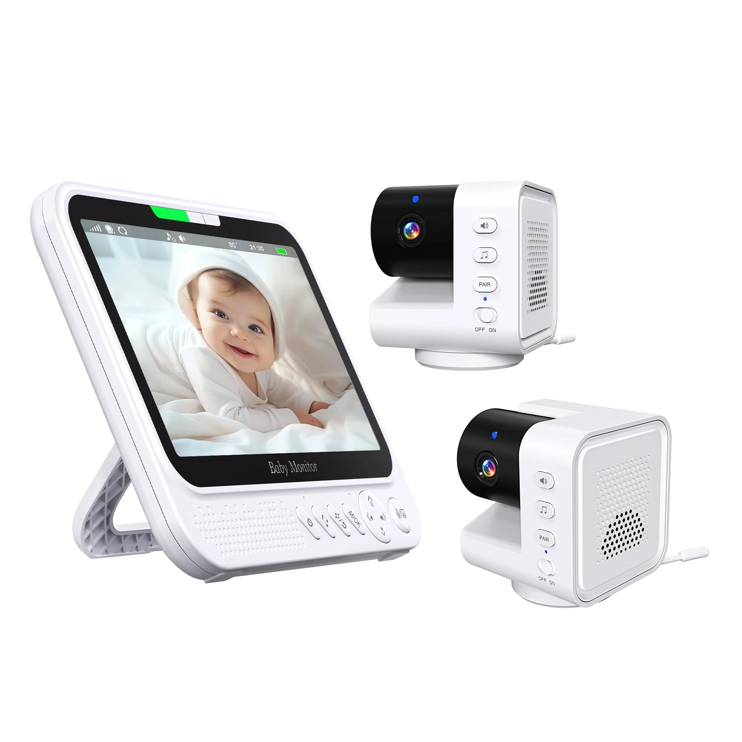 « Babyphone PTZ 7 pouces avec interphone, berceuses et fonction Temp »