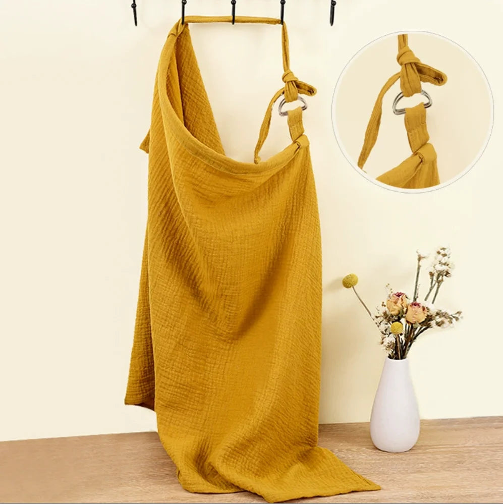 Muslin Nursing Cover for Baby Breastfeeding, Breathable 100% Cotton Breastfeeding Cover with Rigid Hoop for Mother Nursing Apron