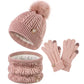 Winter Velvet Outdoor Travel Warm Knit Children's Colorful Wool Ball Hat Scarf Gloves Three Piece Set Luxury Holiday Gift