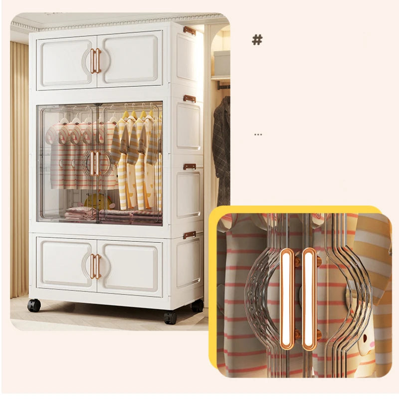 Children's Wardrobe Storage Cabinet Living Room Foldableable Bedroom Container Bins Large Capacity Baby Wardrobe Multi-Function