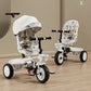 Premium Baby Tricycle 1-6 Years Old Kids Parent Push Handle Large Seat Adjustable Canopy Safety Belt Ride Outdoor Stroller Bike
