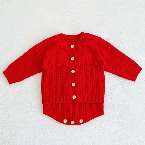 Autumn Winter Toddler Baby Girl Knitting Clothes Suit Floral Embroidery Cardigan+Jumpsuit Infant Baby Girls Knitted Clothing Set