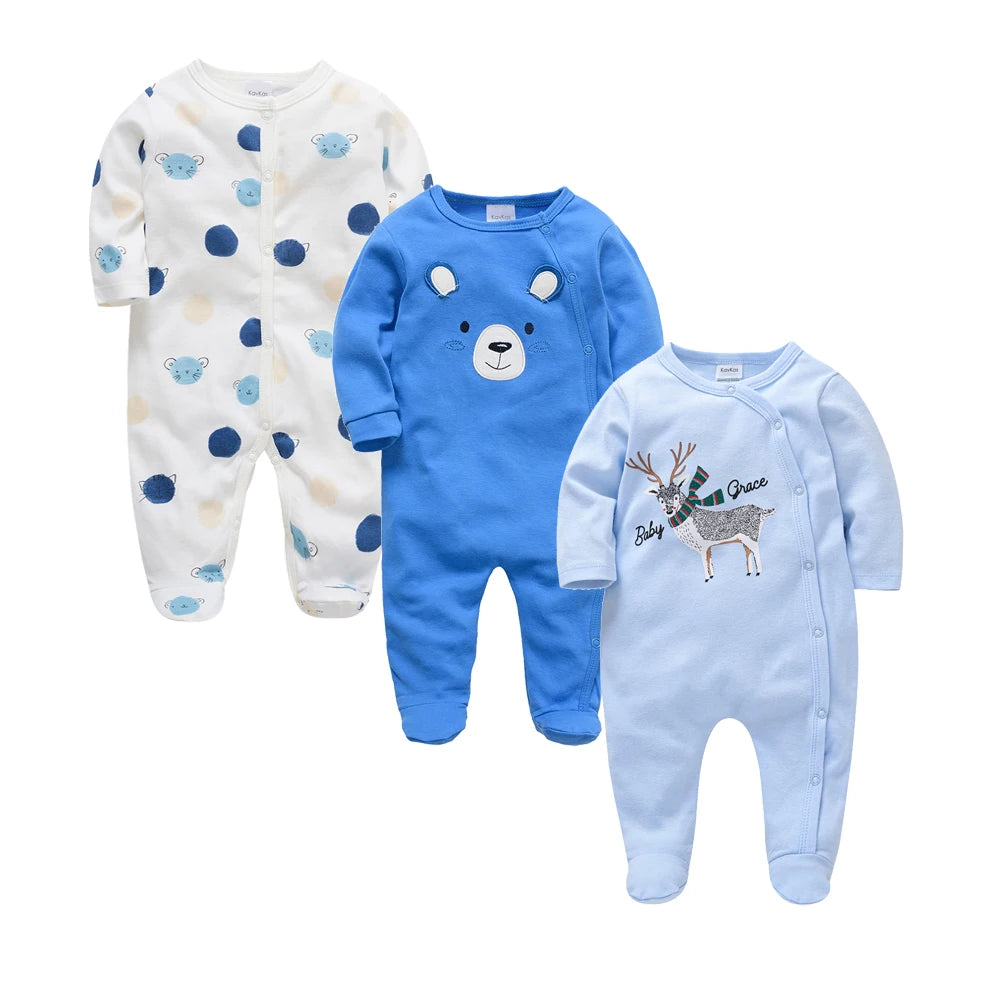 3 Pcs/lot 100% Cotton Baby Girls Clothes Set 0-12M Long Sleeve Newborn Boy Rompers Spring Autumn Carton Print Jumpsuit