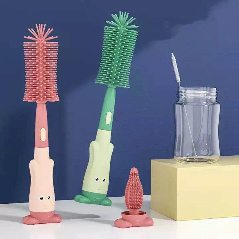 Silicone Baby Bottle Brush Set | Soft Head Cup & Pacifier Cleaners
