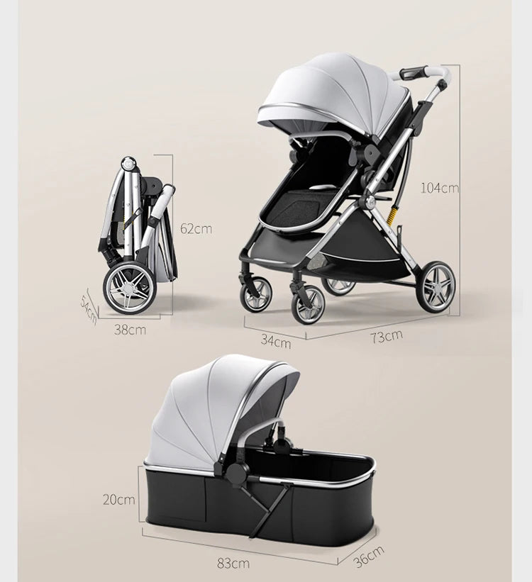 Luxurious Baby Stroller 3 in 1 Can Sit Can Lie Baby Pram Portable Baby Travel System Baby Pushchair for Newborn