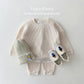 2023 Korea Toddler Baby Clothing Sets For Infant Baby Boys Clothes Set Mock Two-piece Waffle Cotton Sweatshirt+Pants 2pcs Outfit