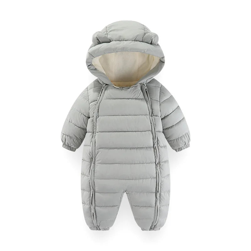 OLEKID 2025 Autumn Winter Baby Rompers Hooded Plus Velvet Warm Baby Girl Jumpsuit Toddler Boys Overalls Infant Newborn Sleepwear