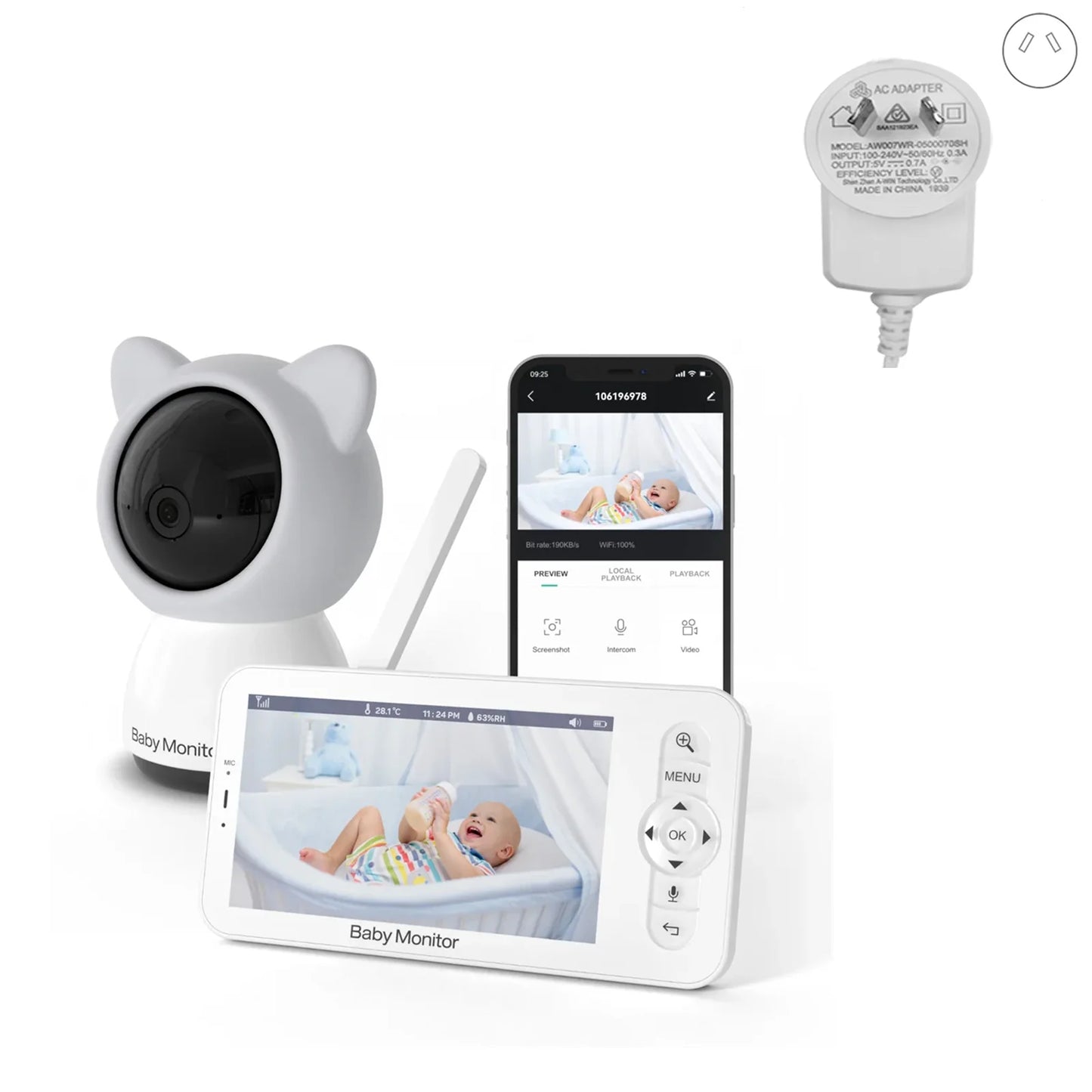 Babyphone Babystar 5 pouces avec contrôle PTZ via application Wi-Fi HD