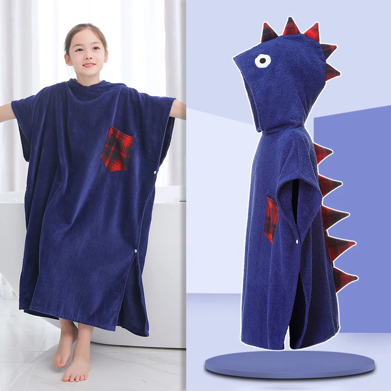 Kids Poncho Towels Hooded Bathrobe - Cotton Absorbent for Baby Shower, Height 80-170cm Boys Girls Children Cartoon Swim Bathing