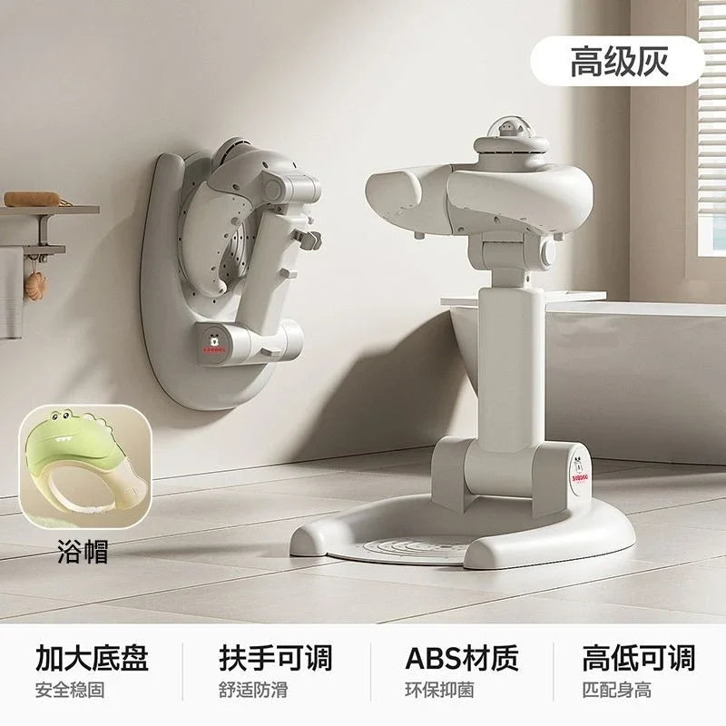 Baby Standing Bath Shower Station Infant Toddler Foldable Multi-Function Adjustable Hair Bottom Washing Portable Lightweight