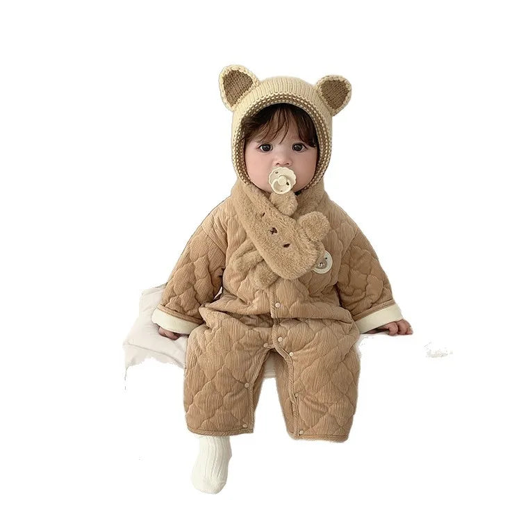 Baby Neck Crawler 2025 New Winter Newborn Thickened Clothes Baby Super Cute Cartoon Labeling Jumpsuit
