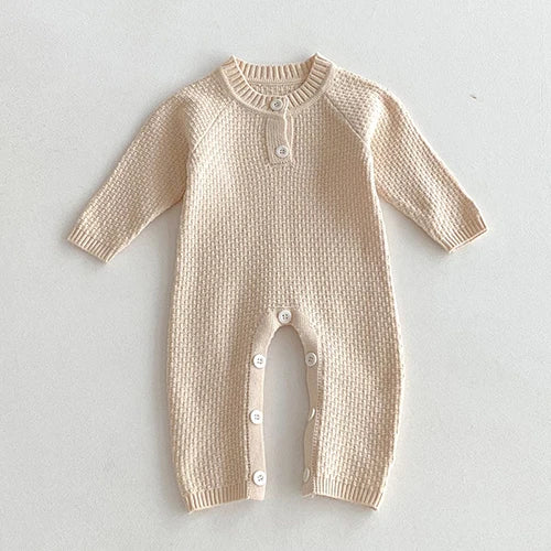 2025 New Autumn Children Clothes Infant Baby Girls Long Sleeved Splicing Knitted Jumpsuit Newborn Baby Knitted Bodysuits+Hat