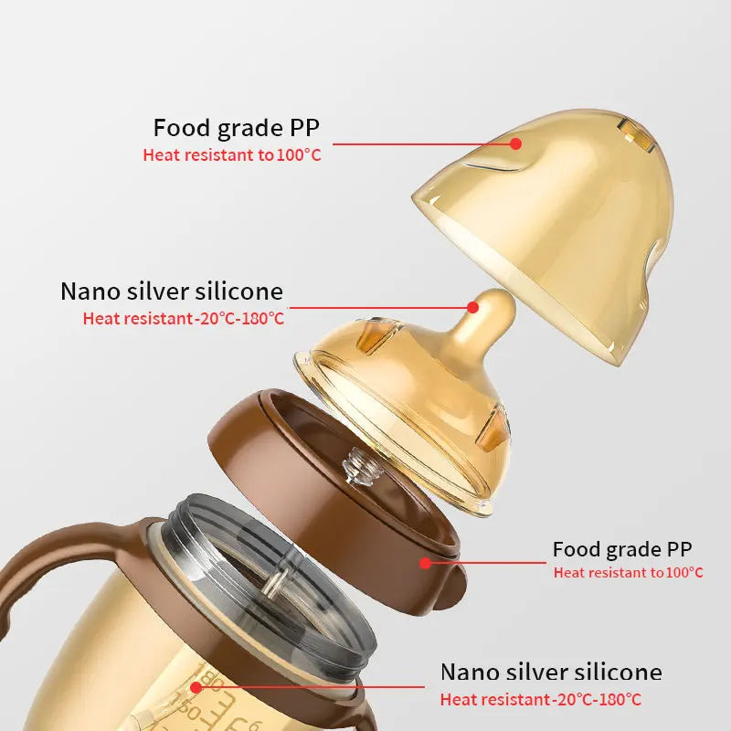 Silicone Nano Feeding Bottles Baby Bottle with Handle for Baby Weaning Anti-Choking Nipple Bottle for Baby 0-9 Month 150ML/250ML