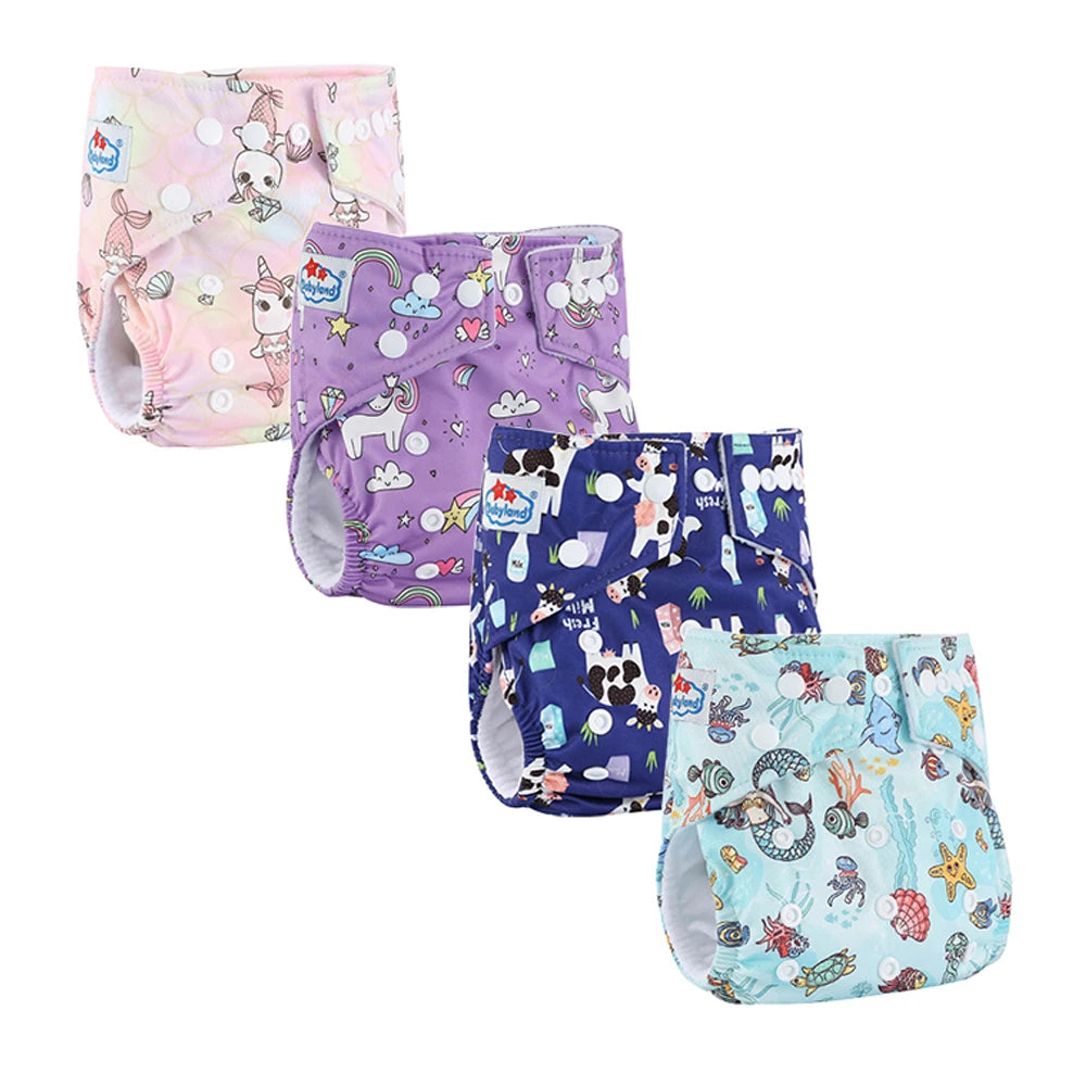 Babyland Reusable Cloth Diapers – 4-Pack Waterproof & Eco-Friendly for Sensitive Skin