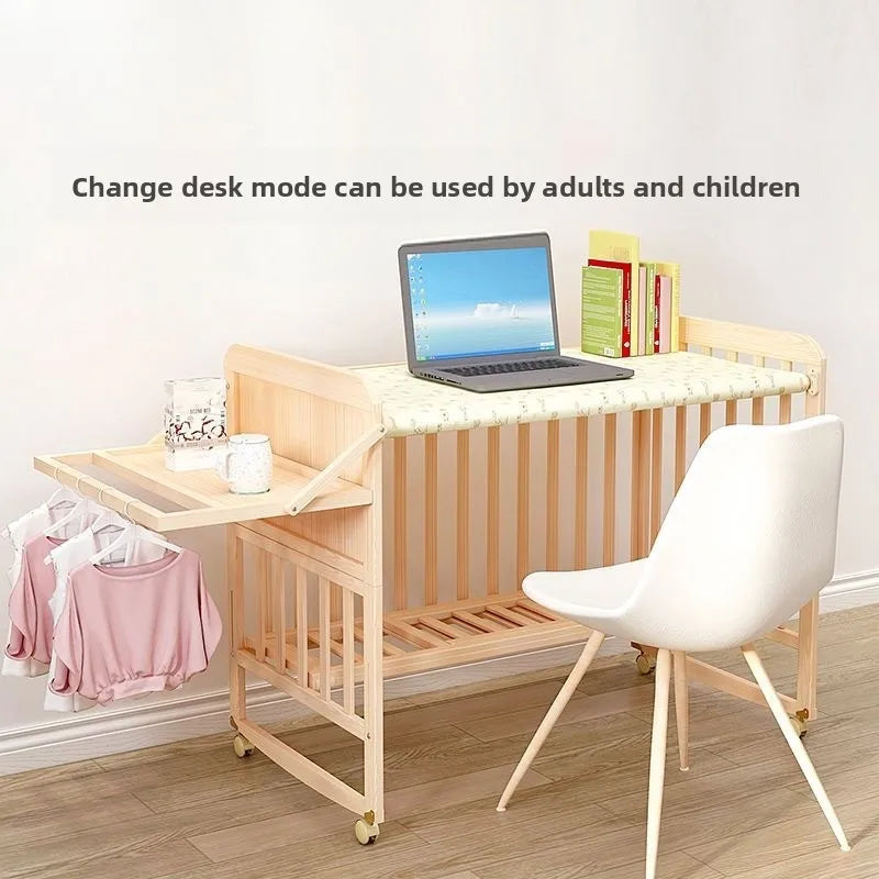 Solid Wood Baby Crib Convertible Toddler Bed Movable Newborn Bassinet Cradle Multi Functional Infant Bed For Babies Boys Girls