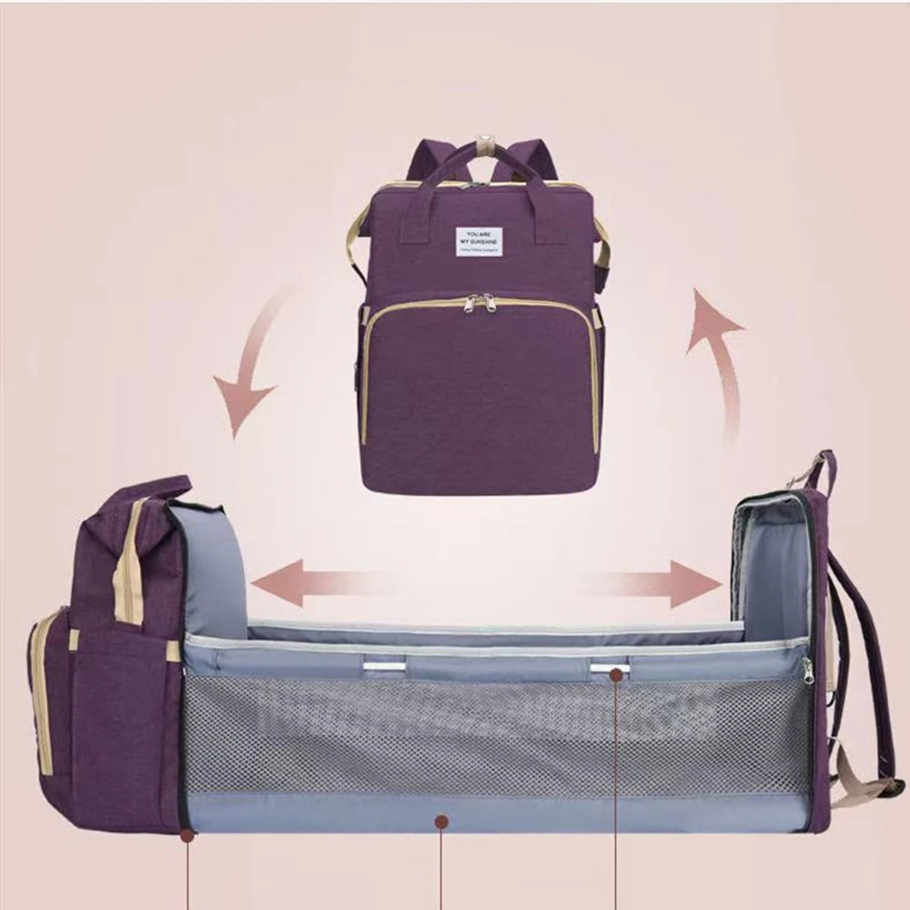 Folding Crib Diaper Backpack – Lightweight & Large Capacity Mommy Bag