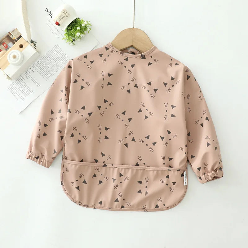 Erduo Newborn Baby Waterproof Feeding Baby Soft Cloth Fabric Bibs Infant Apron Long Sleeve School Food Bib Eating Accessories