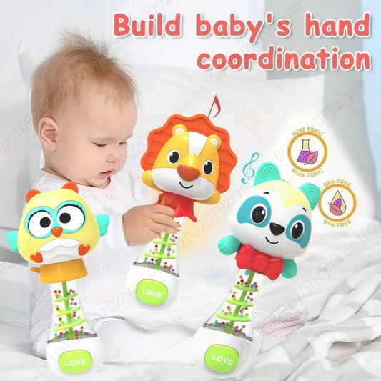 Cute Handheld Interactive Rattle Early Learning Toy for Infants, Enhances Grip & Motor Skills, Promotes Visual with Music Toy