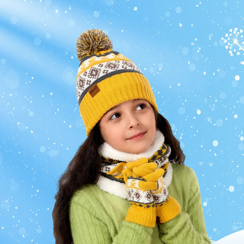 4pcs/Set Children's Knitted Hat Thick Warm Neck Scarf Gloves Mittens Outdoor Playing For Cold Weather Winter Necessearies