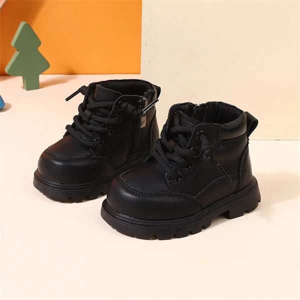 2025 New Autumn Baby Shoes Leather Boys Ankle Boots Soft Sole Zip Side Fashion Toddler Kids Girls Boots 15-25