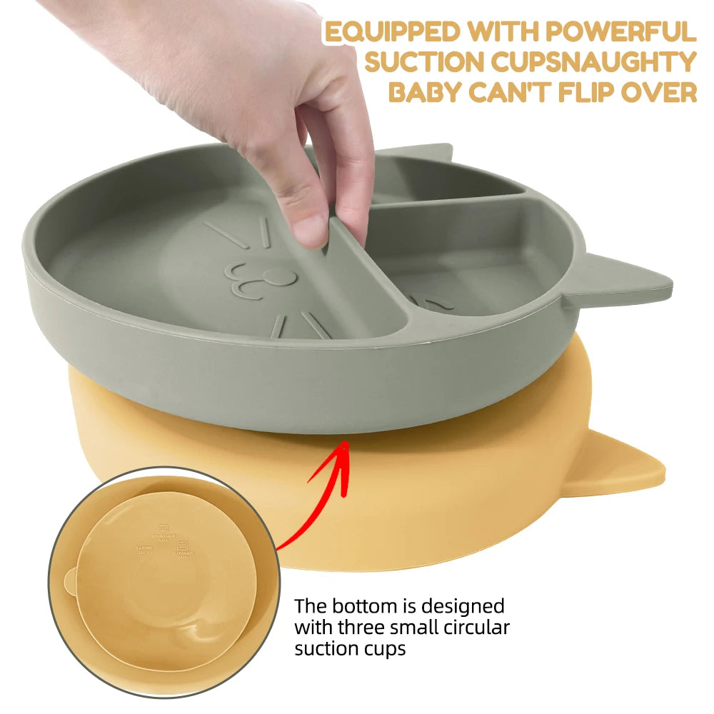 Toddler Feeding Set – Non-Slip Silicone Cartoon Plate & Bowl
