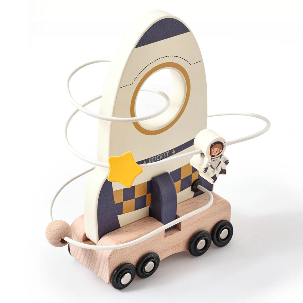 Wooden Astronaut Space Toys Set Baby Montessori Rocket Knowledge Puzzle Toys Early Shape Perception Building Block Stacking Game