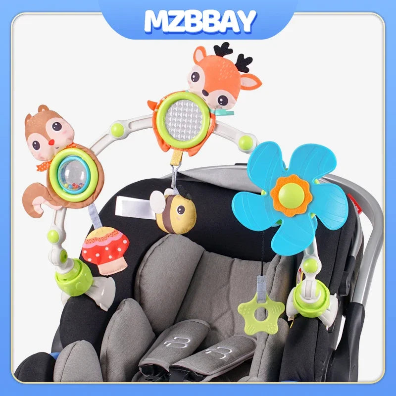 Baby Play Arch Crib Toy Stroller Hanging Toys, 0-12 Month Newborn Bed Winding Toys for Sensory Development Baby Car Seat Toys