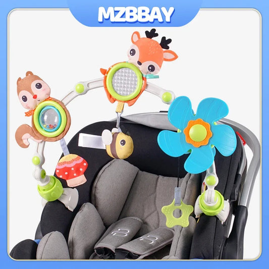 Baby Play Arch Crib Toy Stroller Hanging Toys, 0-12 Month Newborn Bed Winding Toys for Sensory Development Baby Car Seat Toys