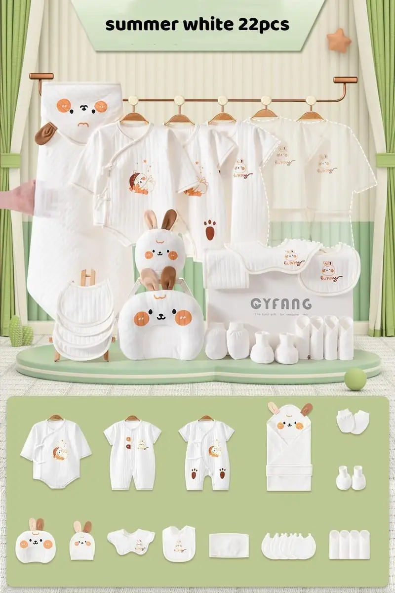 Summer Bunny Newborn Clothes Set – 20–26PCS Cotton Outfit for Boys & Girls