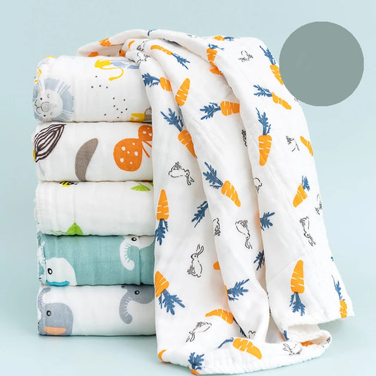 Size 110*110CM 1PC 6 Layers Muslin Cotton Fiber Muslin Baby Swaddles Soft Newborn Wrap Multifunction Infant Blankets Bath Towel