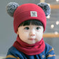 IYEAL   Winter Boys And Girls Lovely Knitted Hats Children's Hat +Neck scarf 2-Piece Set Baby Wool Hat Scarf Warm Thick Hat