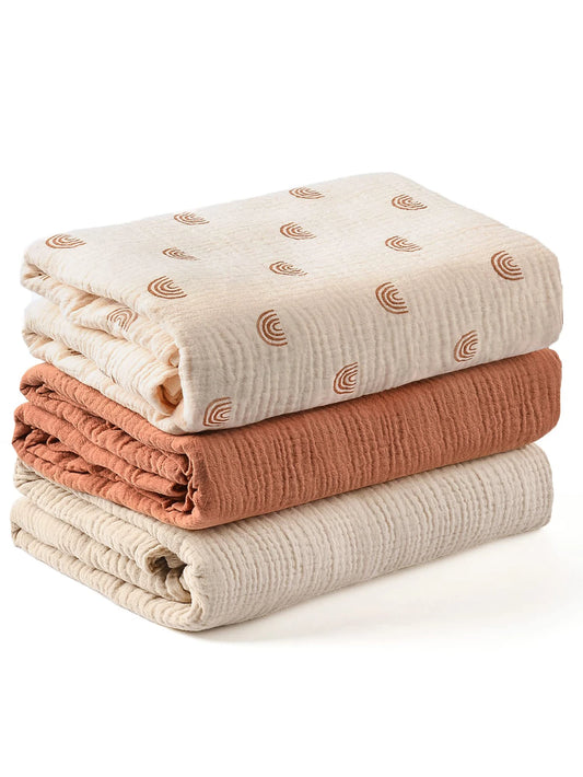 3PCS/set Soft Breathable Newborn Baby Receiving Blanket Muslin Swaddle Blankets