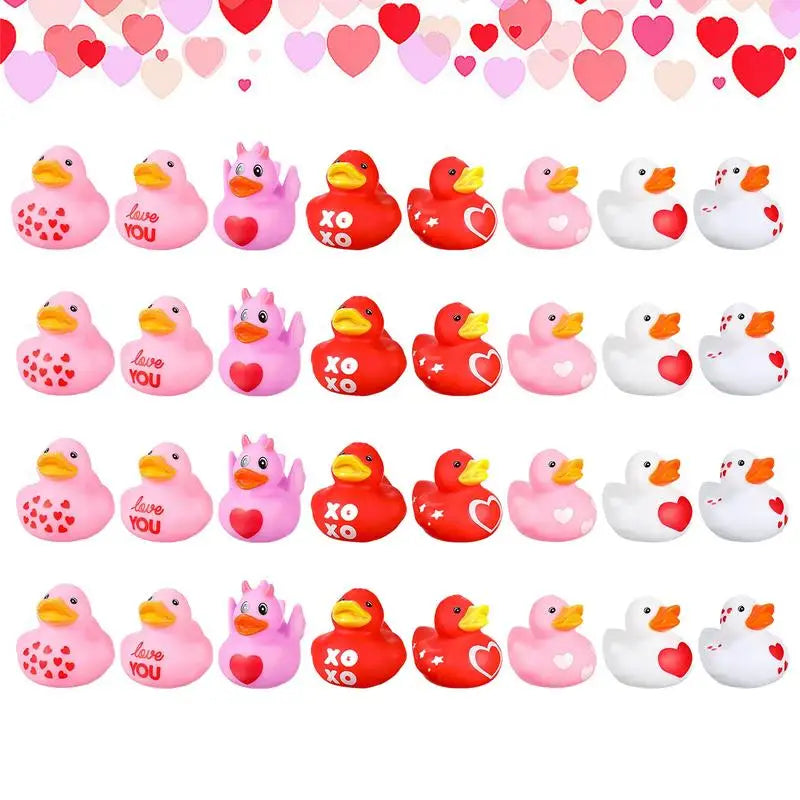 Creative bath Duck for Kids Shower 24pcs Rubber Duck Decorations for Car Dashboard Accessories Valentine's Day festival parties
