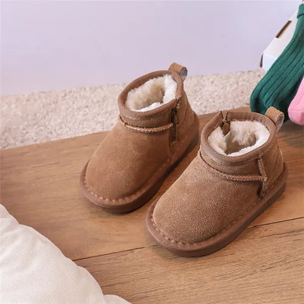 2023 New Winter Baby Snow Boots leather Warm Plush Little Boys Shoes Non-slip Fashion Toddler Girls Boots