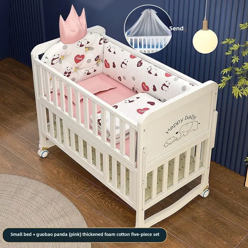 Luxury Solid Wood Baby Crib Multifunctional Convertible Bed with Bassinet Wheels Nest Bed  Wooden Convertible Baby Crib Movable