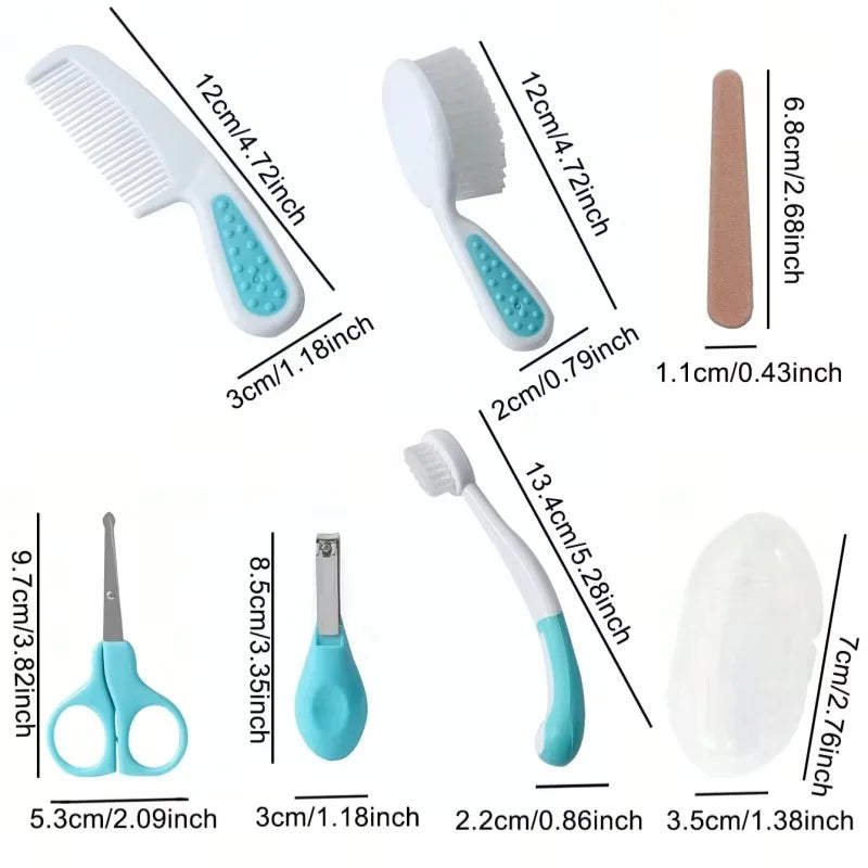 7 sets of baby care brushes, baby nail clippers, sharpening brushes, combs, scissors, and brush combination sets