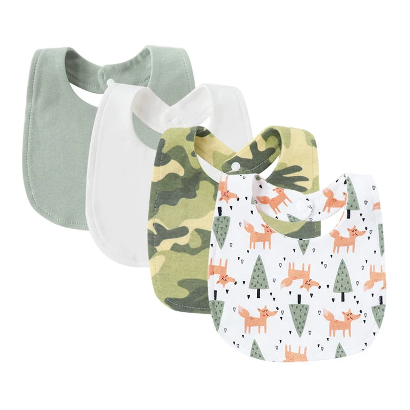 4 Pcs/lot Baby Bibs Double Layer Cotton Saliva Towel for Girls Boys Cute Printed Newborn Burp Cloths Infant Feeding Accessories