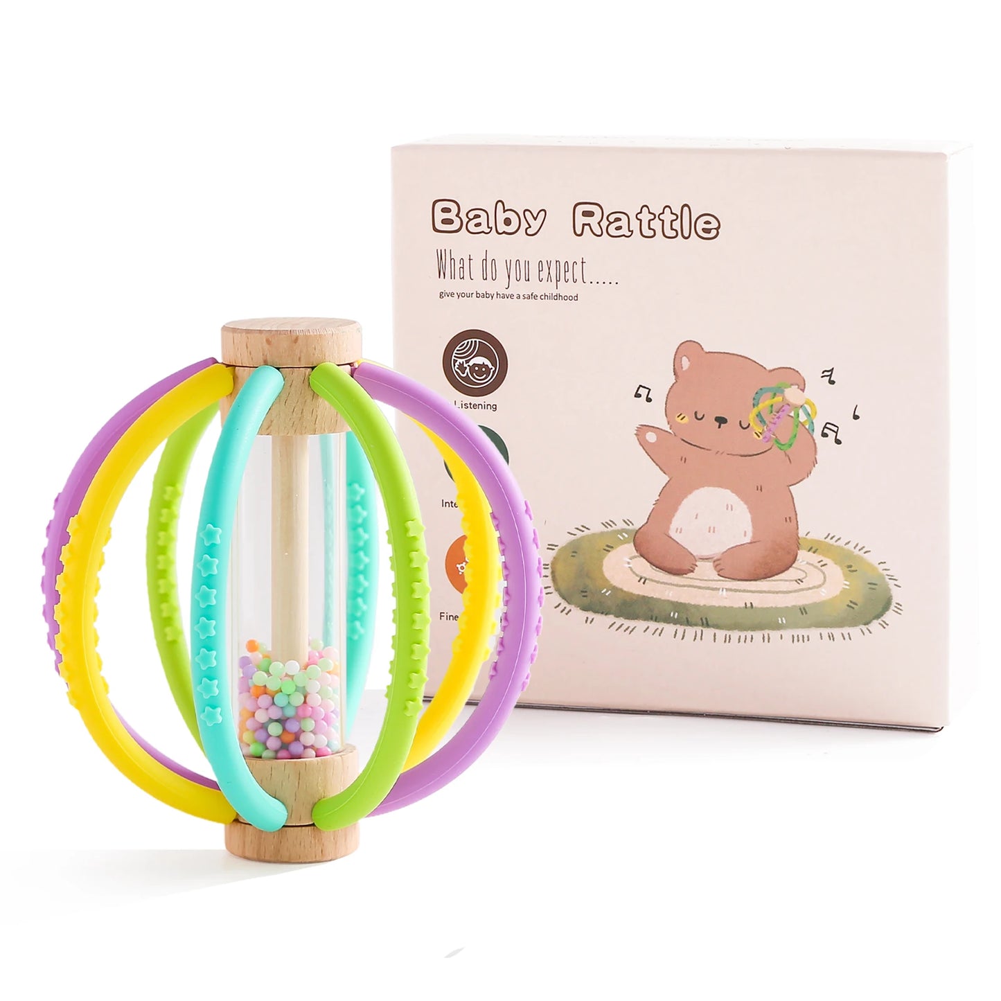 Montessori Baby Toys Wooden Cartoon Block Rattle Toys Early Educational Toys for Kids Wooden Craft Toddler Toys Baby Accessories