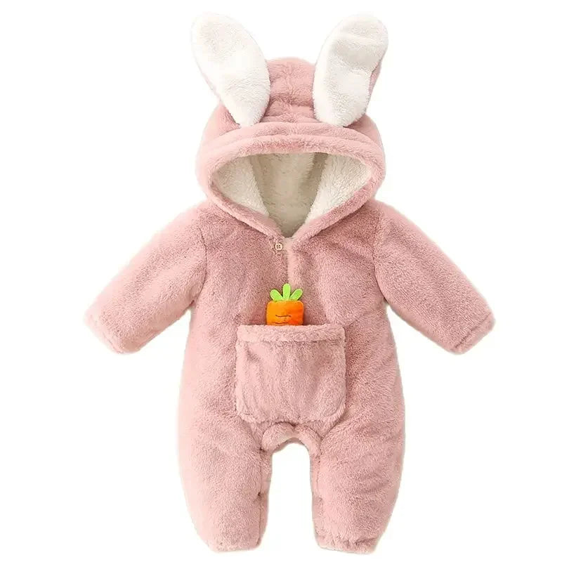Warm Coral Fleece Baby Romper – Cute Rabbit Design