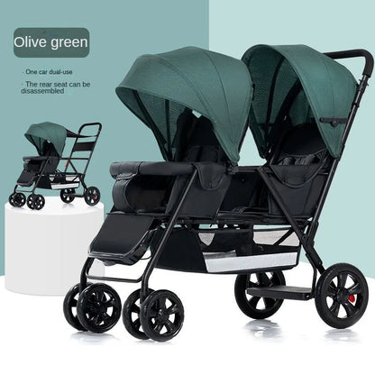 Twin Stroller Multifunctional Baby Stroller Lightweight Double Baby Stroller Foldable Two-way Double Stroller Four Wheel