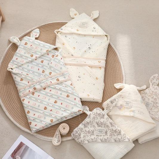4-Layer 100% Cotton Gauze Newborn Swaddle Blanket Cute Cartoon Baby Swaddling Wrap Breathable Receiving Blanket for Hospital